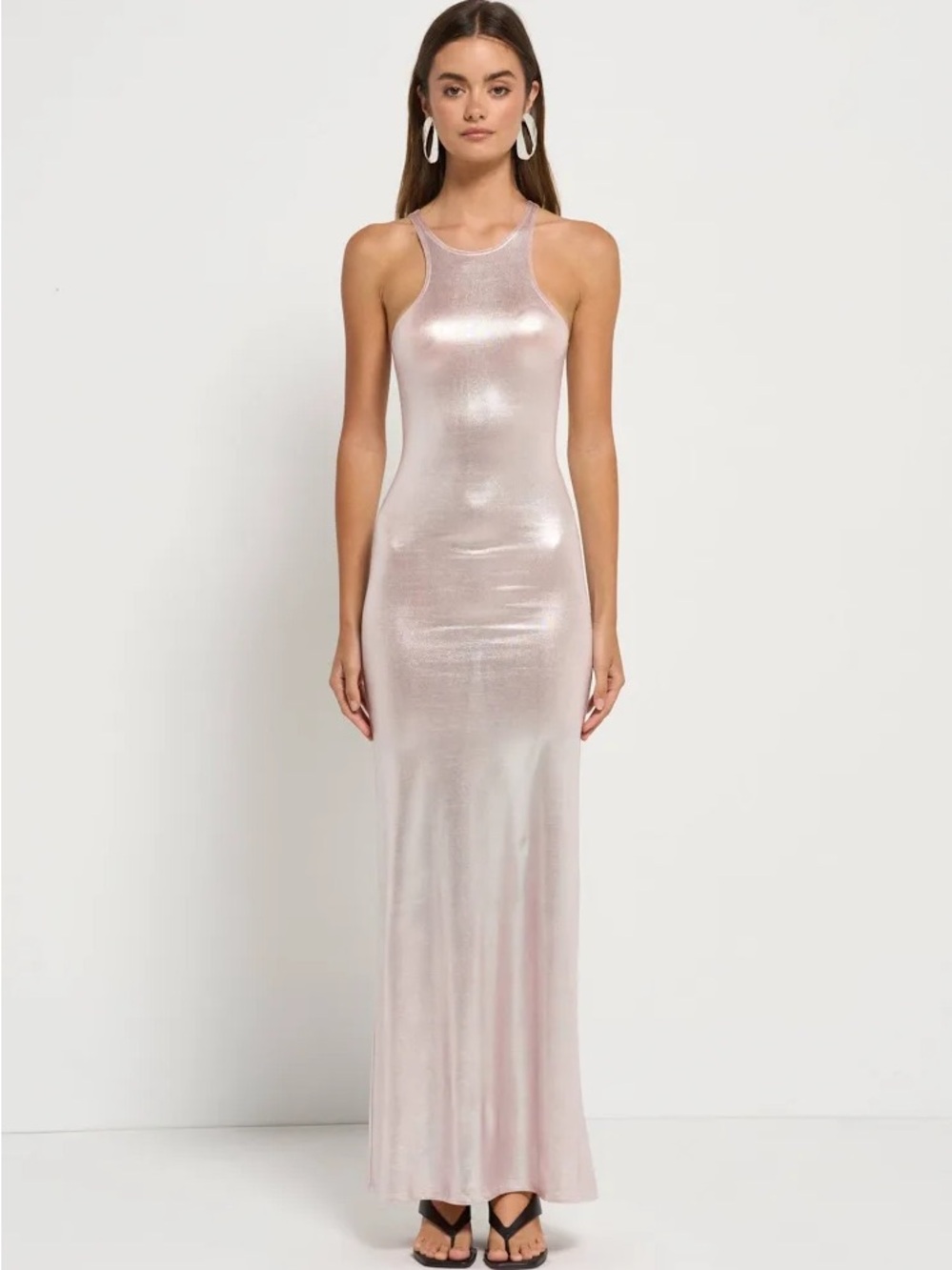 Metallic Light Pink Racerback Maxi Dress